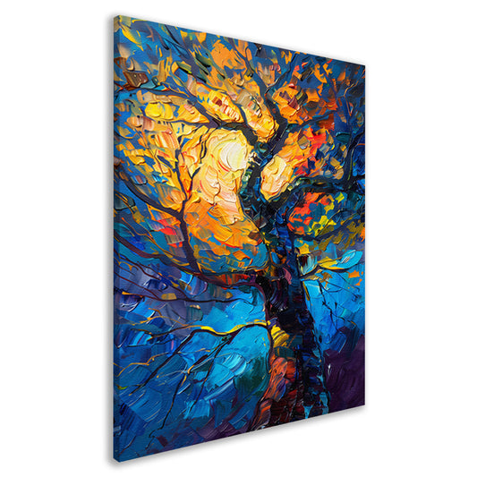 Dynamisch kleurrijk olieverfschilderij van een boom canvas