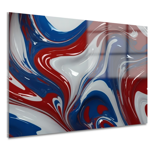 Dynamische Rood-Wit-Blauwe Abstracte Vormen acrylglas