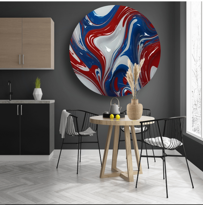 Dynamische Rood-Wit-Blauwe Abstracte Vormen forex muurcirkel