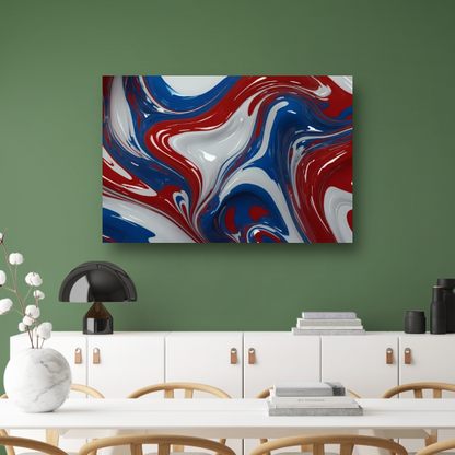 Dynamische Rood-Wit-Blauwe Abstracte Vormen poster