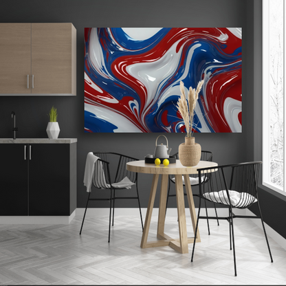 Dynamische Rood-Wit-Blauwe Abstracte Vormen canvas met baklijst
