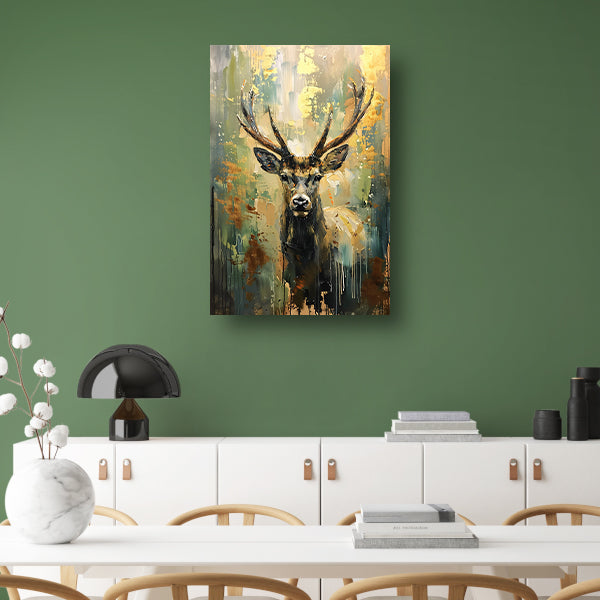 Canvas schilderij - Abstract hert schilderij met goud