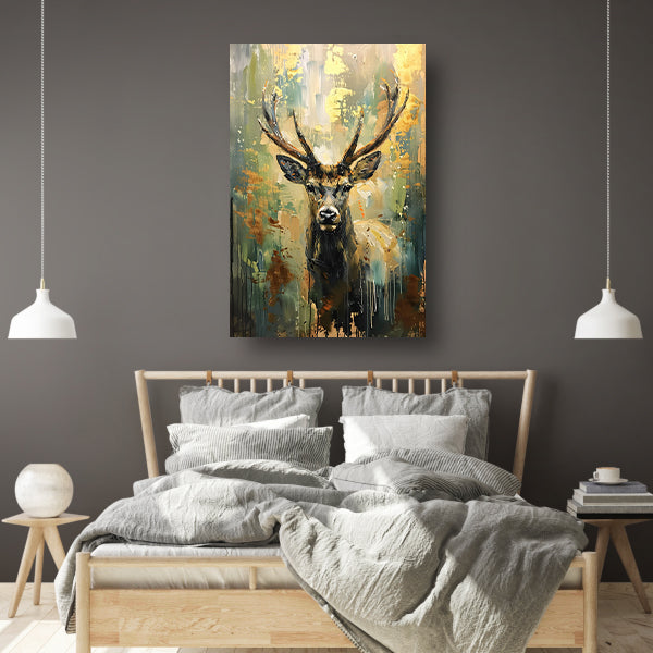 Canvas schilderij - Abstract hert schilderij met goud