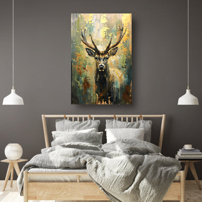 Canvas schilderij - Abstract hert schilderij met goud
