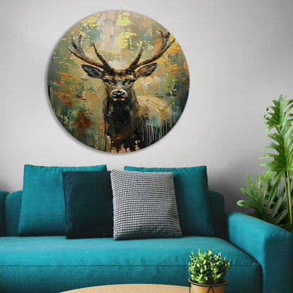 Abstract hertenschilderij met groene en gouden tinten forex muurcirkel