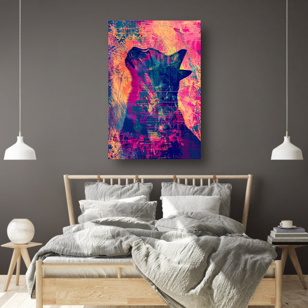 Digitale kunst van kat in levendige kleuren canvas