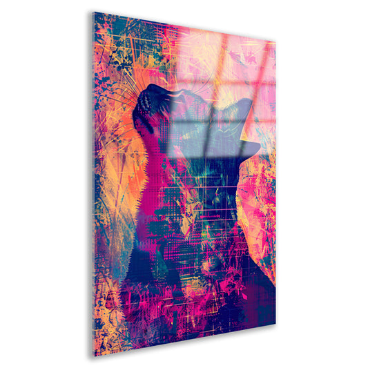 Digitale kunst van kat in levendige kleuren acrylglas