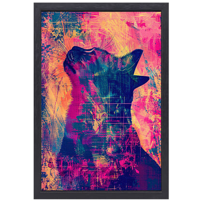Digitale kunst van kat in levendige kleuren canvas met baklijst