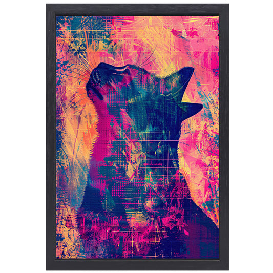 Digitale kunst van kat in levendige kleuren canvas met baklijst