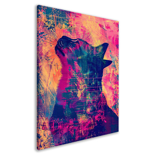 Digitale kunst van kat in levendige kleuren canvas