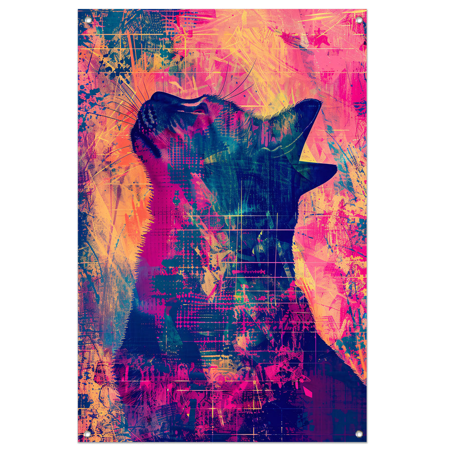 Digitale kunst van kat in levendige kleuren tuinposter
