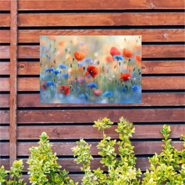 Een sereen veld van bloemen in pastelkleuren tuinposter