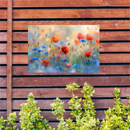 Een sereen veld van bloemen in pastelkleuren tuinposter