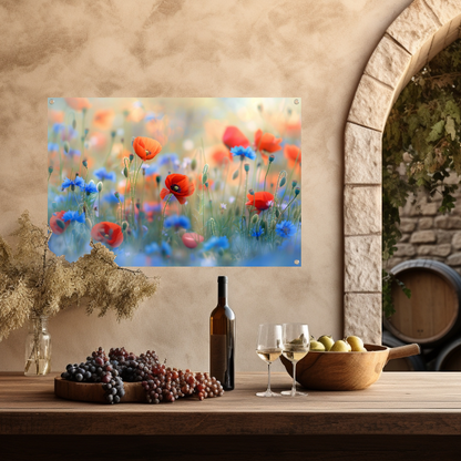 Een sereen veld van bloemen in pastelkleuren tuinposter