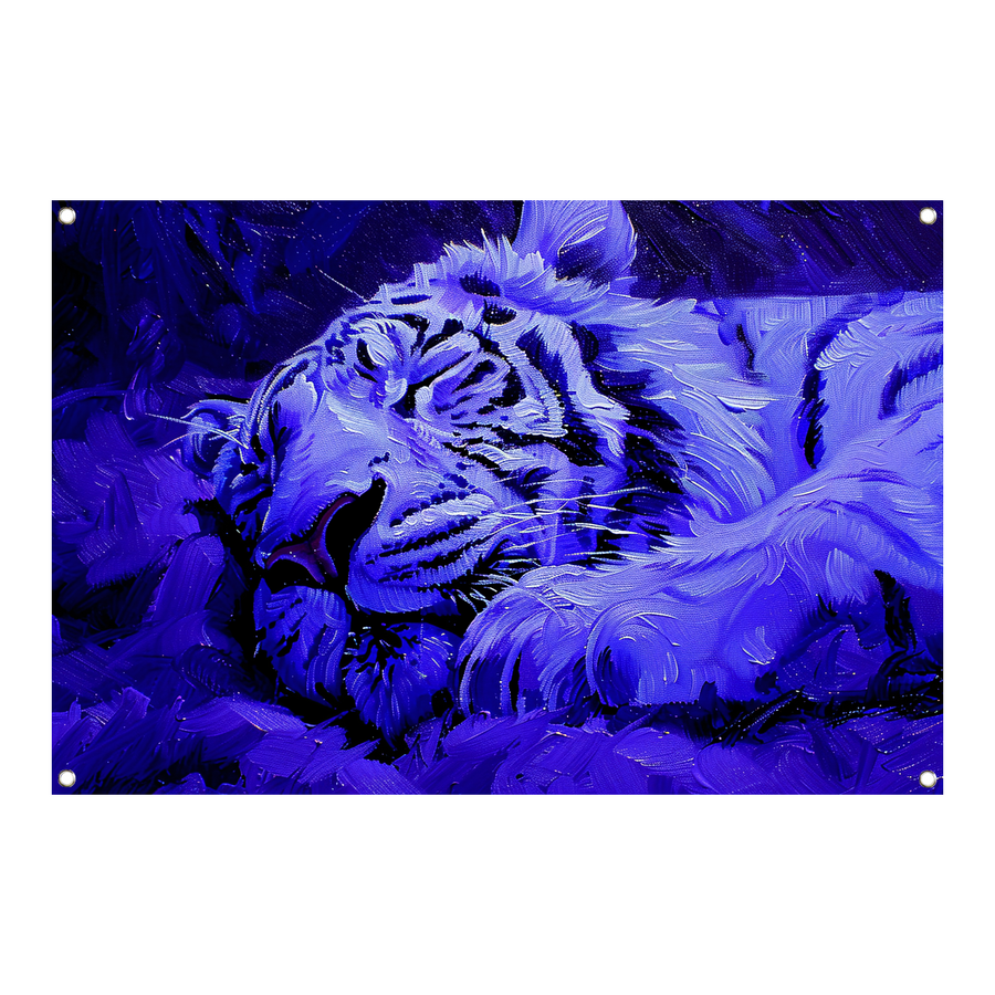 Blauwe abstracte tijger in rust tuinposter