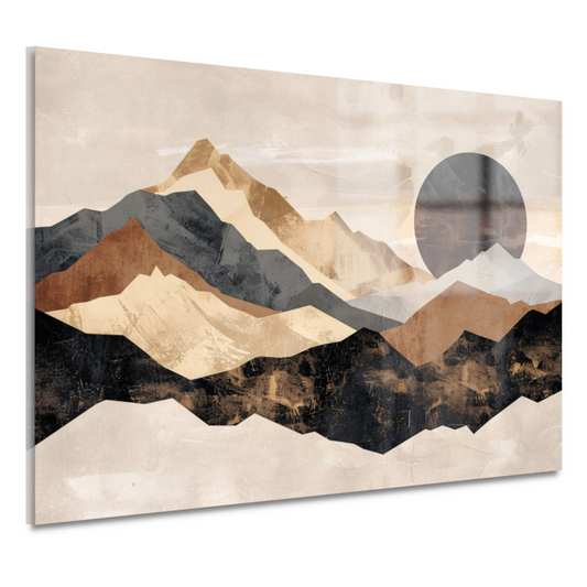 Abstracte Geometrische Bergen in Sepia acrylglas