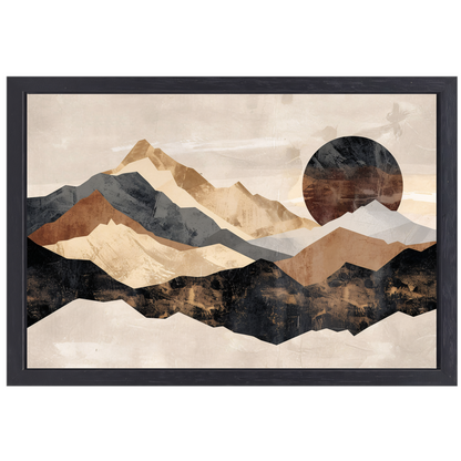 Abstracte Geometrische Bergen in Sepia canvas met baklijst