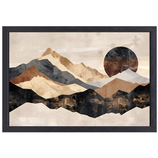 Abstracte Geometrische Bergen in Sepia canvas met baklijst