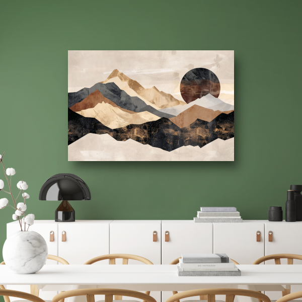 Abstracte Geometrische Bergen in Sepia acrylglas