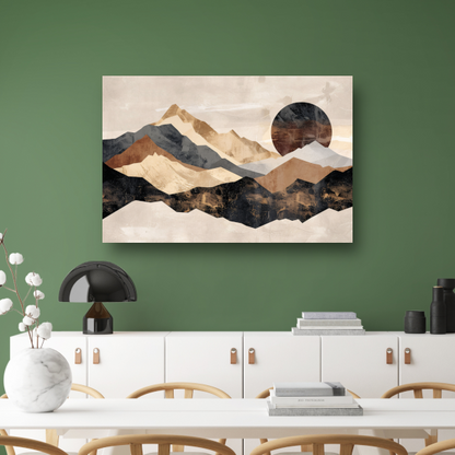 Abstracte Geometrische Bergen in Sepia acrylglas