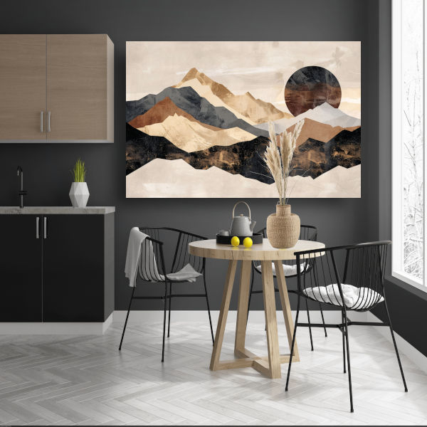Abstracte Geometrische Bergen in Sepia acrylglas