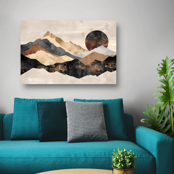 Abstracte Geometrische Bergen in Sepia acrylglas