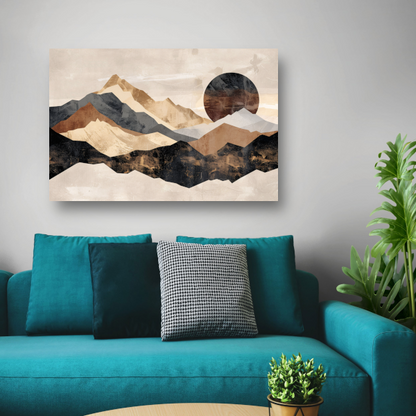 Abstracte Geometrische Bergen in Sepia acrylglas