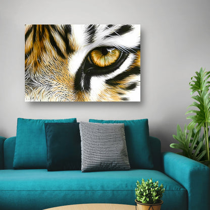 Hyperrealistisch schilderij van tijgeroog close-up canvas met baklijst