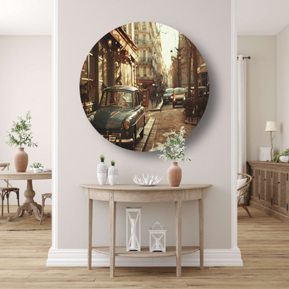 Gouden uur in een Parijse straat aluminium muurcirkel