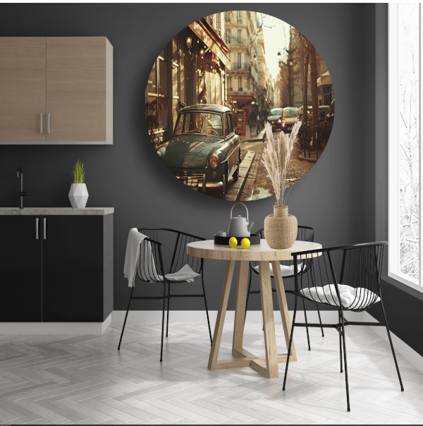 Gouden uur in een Parijse straat aluminium muurcirkel