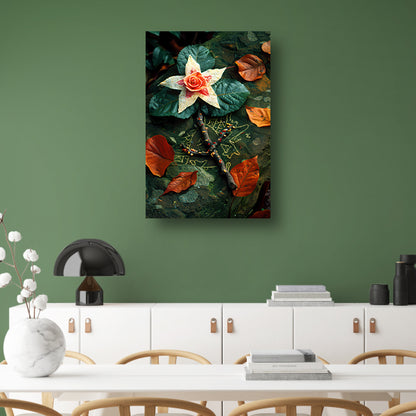 Bloem met juwelen op bed van stenen canvas