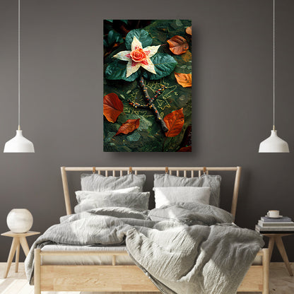 Bloem met juwelen op bed van stenen canvas