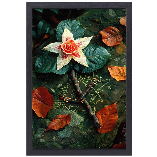 Bloem met juwelen op bed van stenen canvas met baklijst