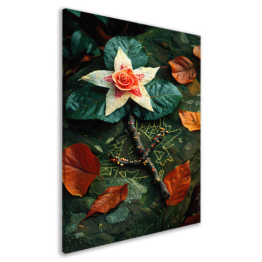 Bloem met juwelen op bed van stenen canvas
