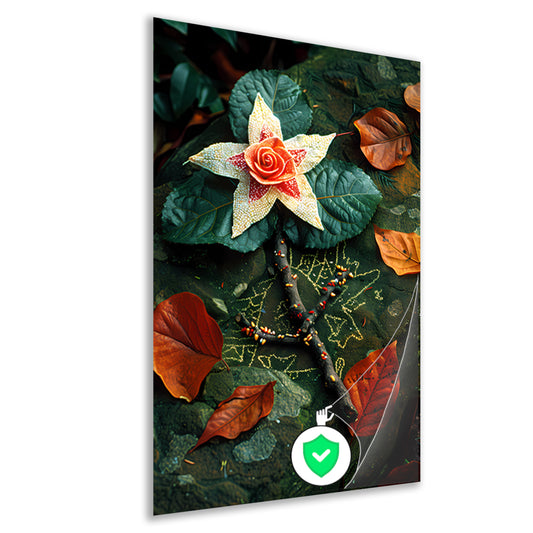 Bloem met juwelen op bed van stenen poster