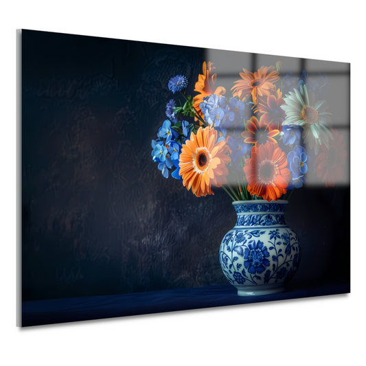 Elegante Bloemensamenstelling in Delfts Blauwe Vaas acrylglas