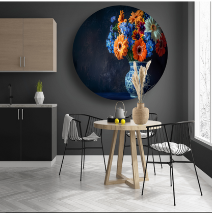 Elegante Bloemensamenstelling in Delfts Blauwe Vaas forex muurcirkel