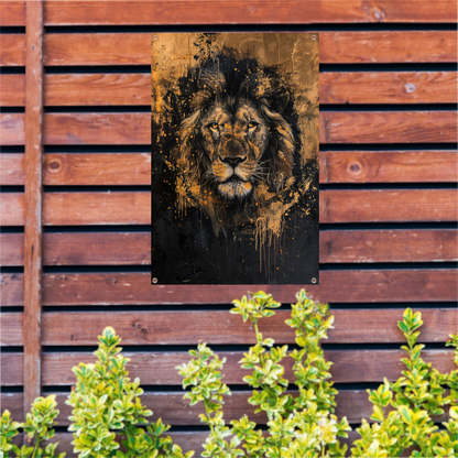 Mysterieuze leeuw met gouden spetters tuinposter
