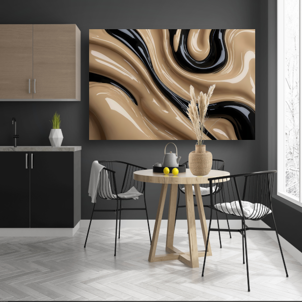 Dynamische Abstractie in Zwart en Beige canvas