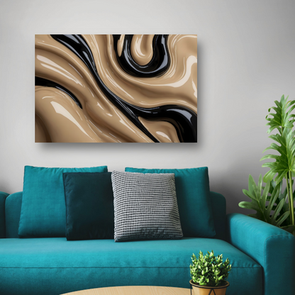 Dynamische Abstractie in Zwart en Beige canvas