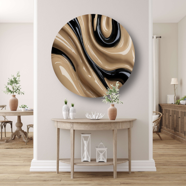Dynamische Abstractie in Zwart en Beige forex muurcirkel