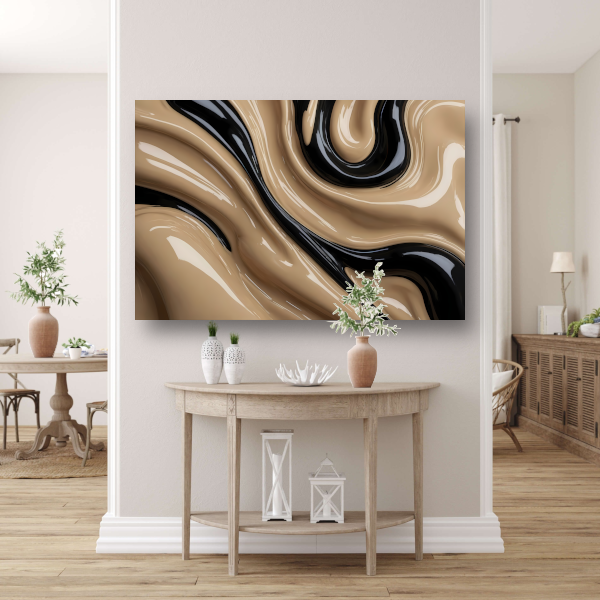Dynamische Abstractie in Zwart en Beige canvas met baklijst