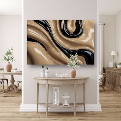 Dynamische Abstractie in Zwart en Beige canvas met baklijst
