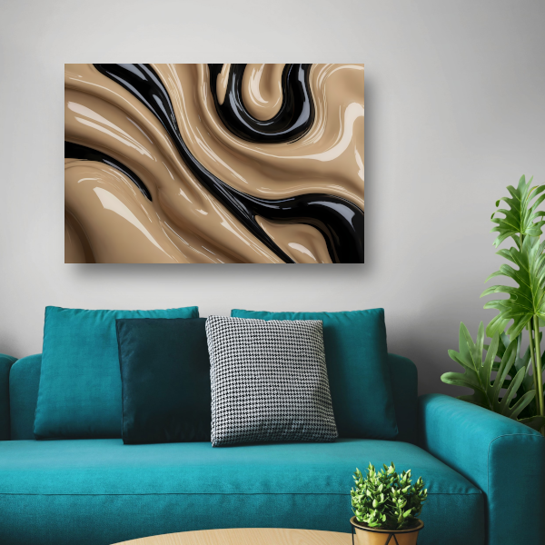 Dynamische Abstractie in Zwart en Beige canvas met baklijst