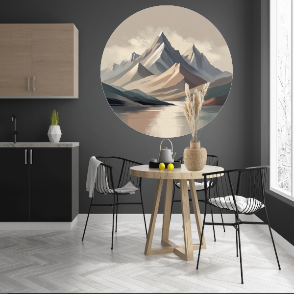 Serene Bergsilhouetten in Monochrome Tinten aluminium muurcirkel