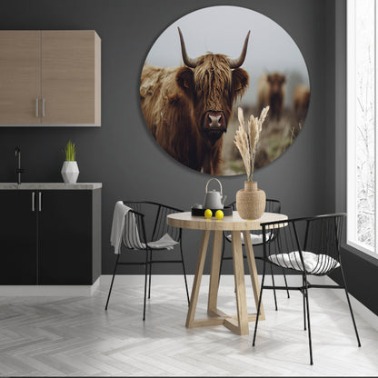 Schotse Hooglander in mistig landschap forex muurcirkel