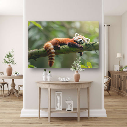 Rode panda ontspannen op een boomtak  canvas