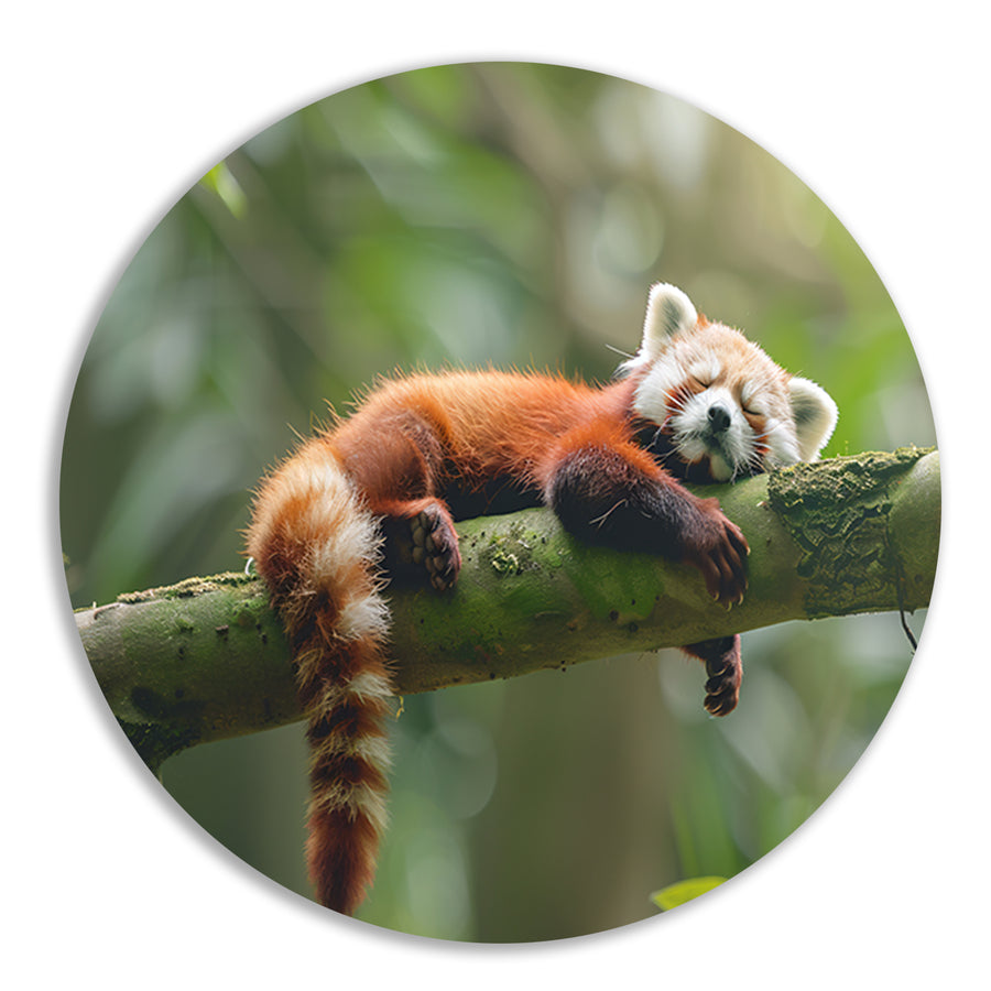 Rode panda ontspannen op een boomtak   forex muurcirkel