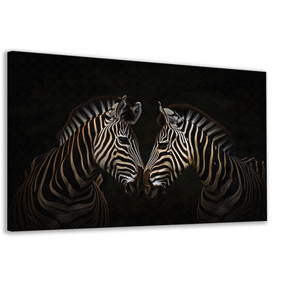 Twee zebras in een donkere omgeving canvas