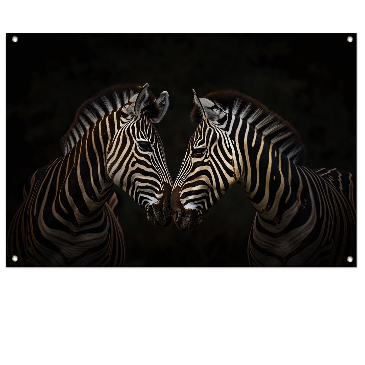 Twee zebras in een donkere omgeving tuinposter